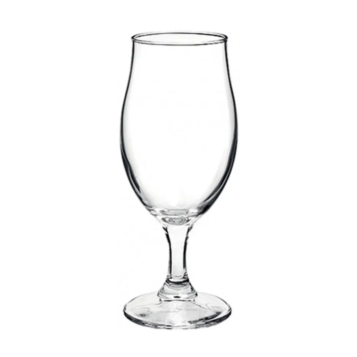 Vooraanzicht van een transparant bierglas Executive 38 cl. met klassiek slank model. Vooraanzicht van een transparant bierglas Executive 38 cl. met klassiek slank model.
