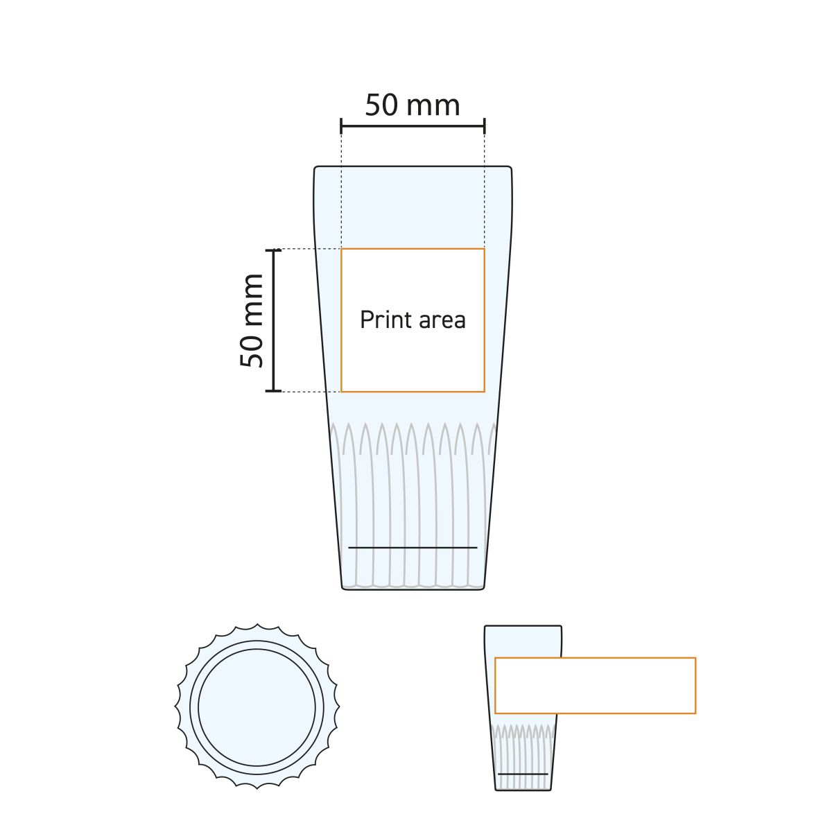 Technical working drawing of beer glass Gaetan 32 cl. with indication of pressure area.