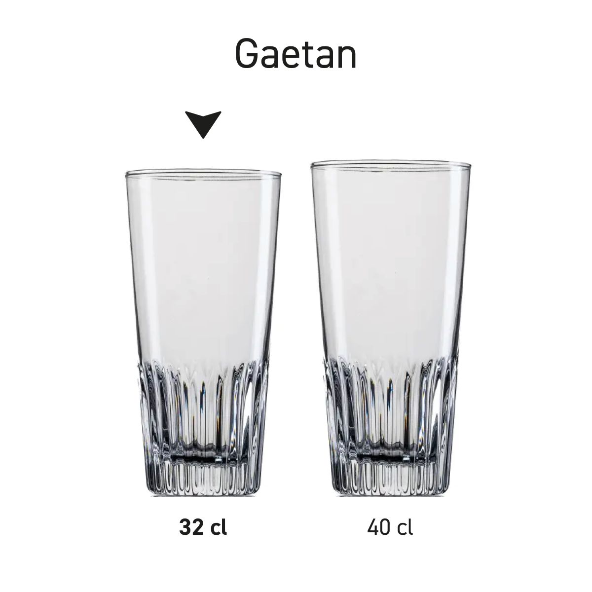 Series of beer glasses Gaetan 32 cl. and 40 cl. neatly presented side by side.