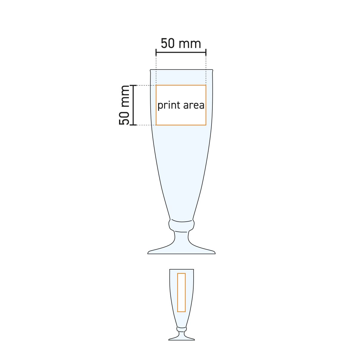 Technical working drawing of the pressure area on a 27.5 cl Harmonia beer glass.