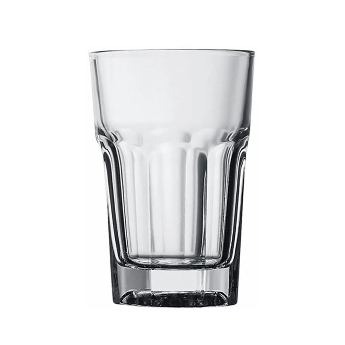 Front view of the Beer glass Hoegaarden 29 cl. made of clear glass with hexagonal shape. Front view of the Beer glass Hoegaarden 29 cl. made of clear glass with hexagonal shape.
