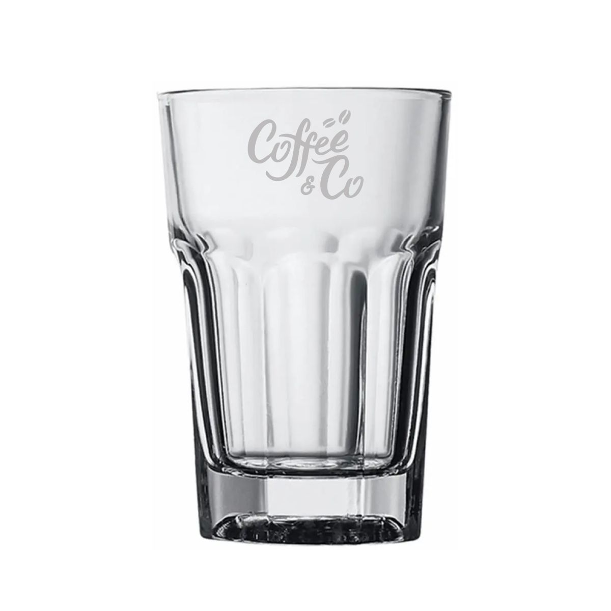 Gravure van CoffeeCo-logo zichtbaar op de voorzijde van een bierglas Hoegaarden 29 cl.
