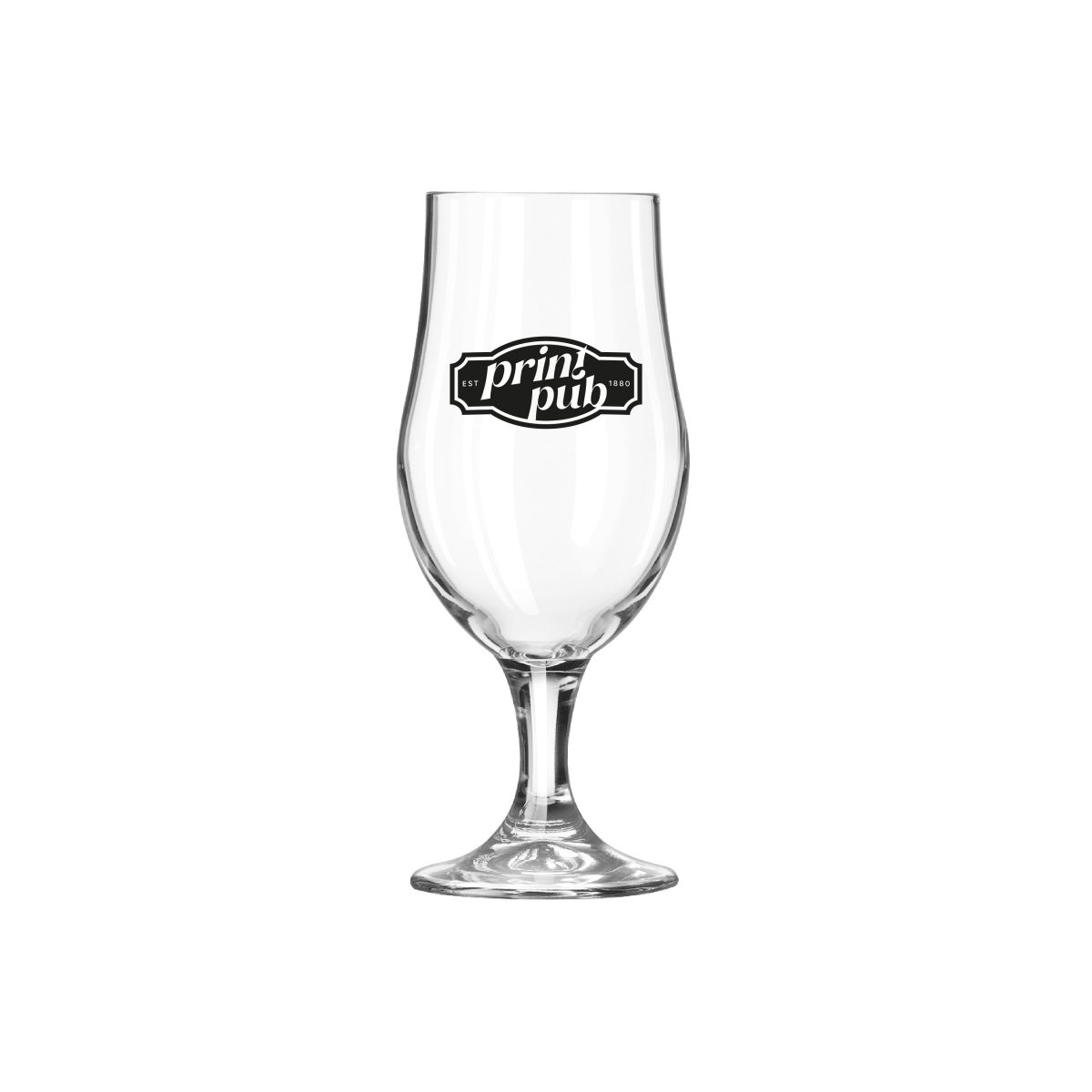 Beer glass with PrintPub logo in one colour black