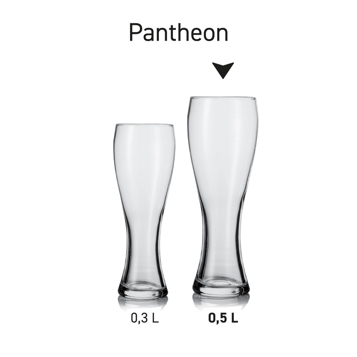 Series image of several Pantheon 50 cl. TAPMAAT glasses in identical design placed side by side.