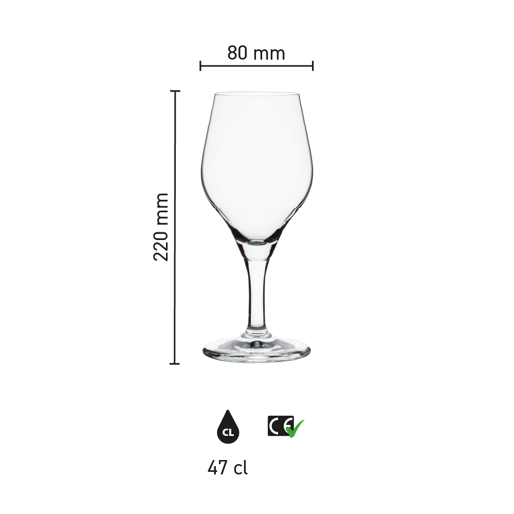 Infographic shows dimensions of beer glass Ronceva 40 cl on foot, with scale.