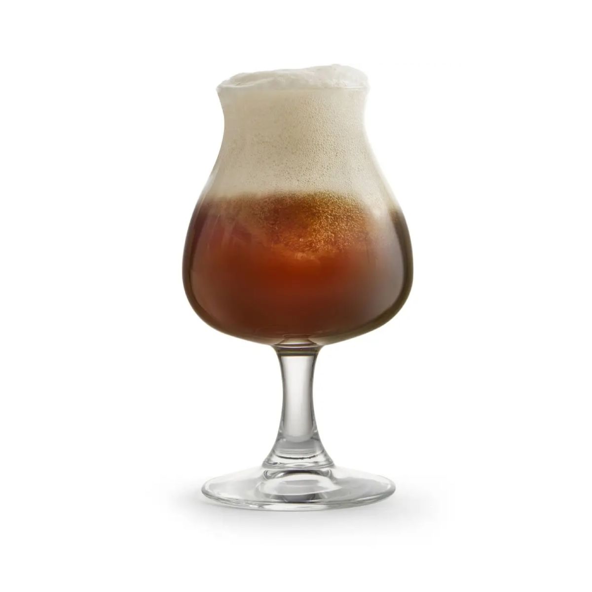 Gevuld bierglas Specials Tasting 25 cl op witte achtergrond, met goudkleurig bier en schuimlaag.