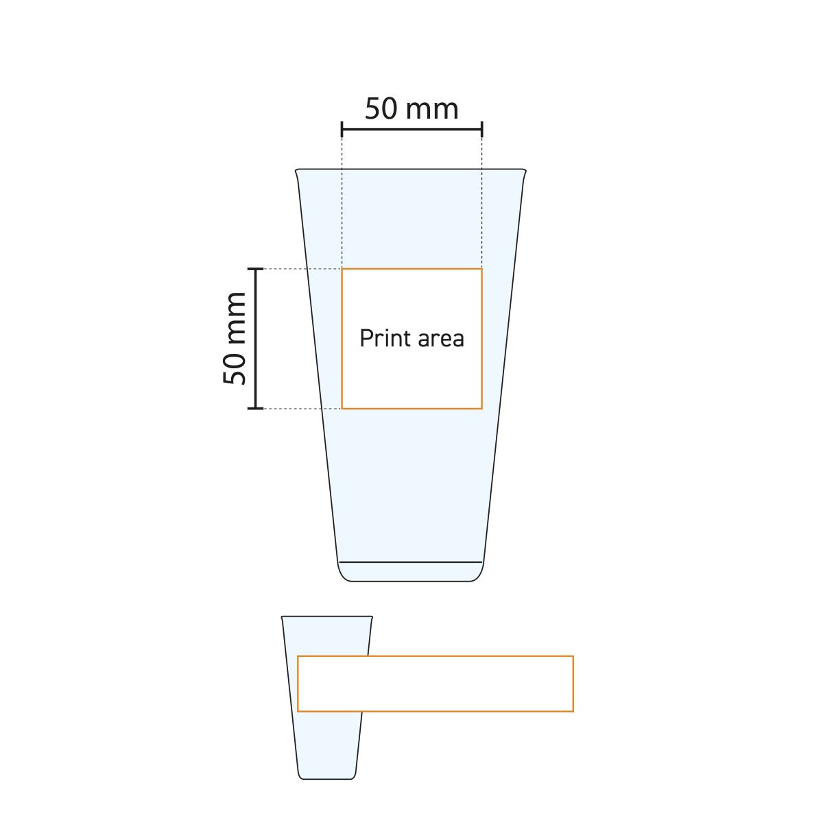 Technical working drawing of beer glass vase 47 cl. with pressure area indication.