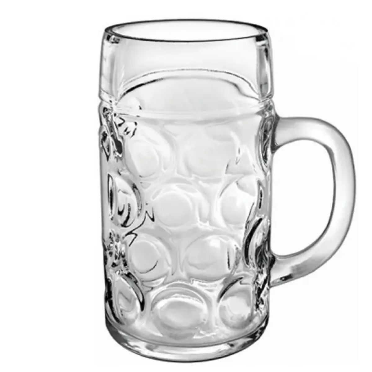 Front view of beer mug Don 100 cl. in clear tap size glass with large handle and straight shape. Front view of beer mug Don 100 cl. in clear tap size glass with large handle and straight shape.