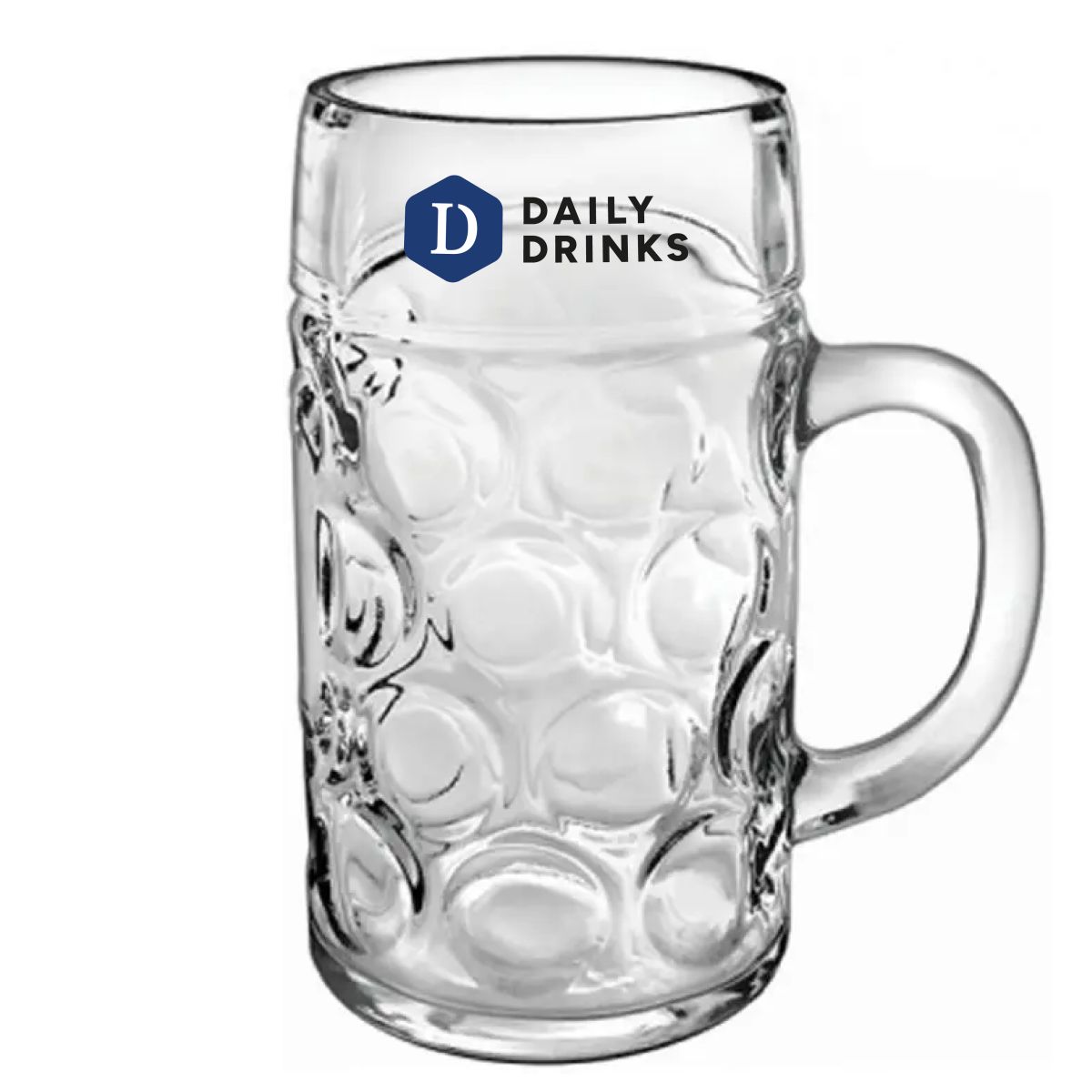 DailyDrinks-logo in meerdere kleuren op de voorzijde van het Don tapmaatglas 100 cl.