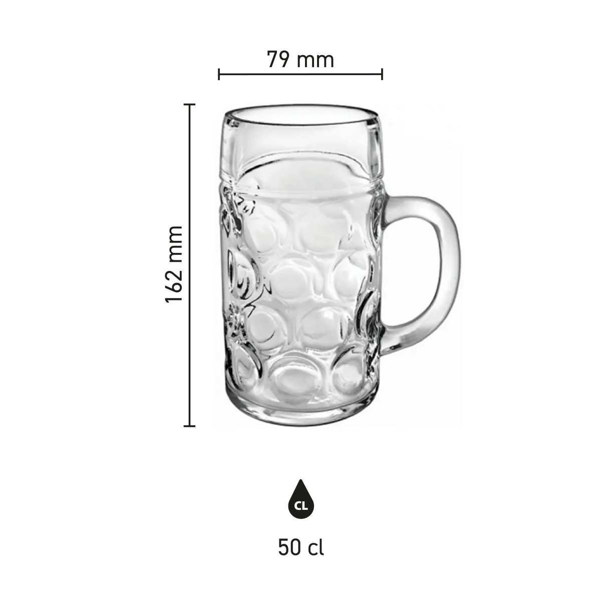 Infographic van de Don bierpul 50 cl met vermelding van hoogte en inhoud.