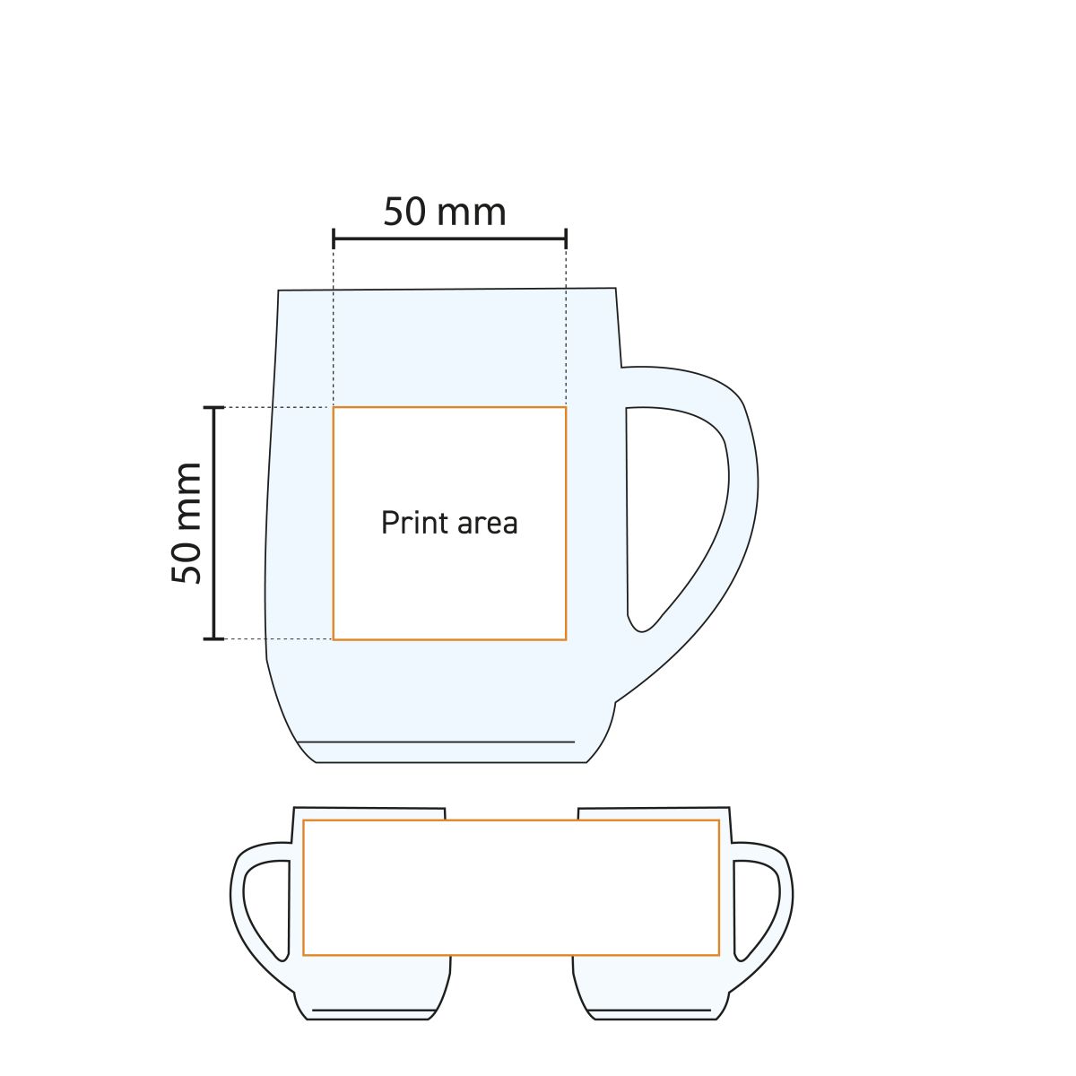 Technical working drawing of the pressure area on the Hayworth beer mug 56 cl. glass.
