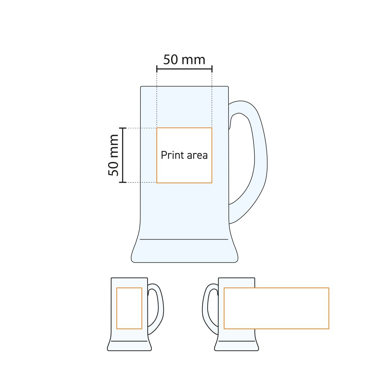 Technical working drawing of the pressure area on the beer mug Icon 50 cl. tap size glass.