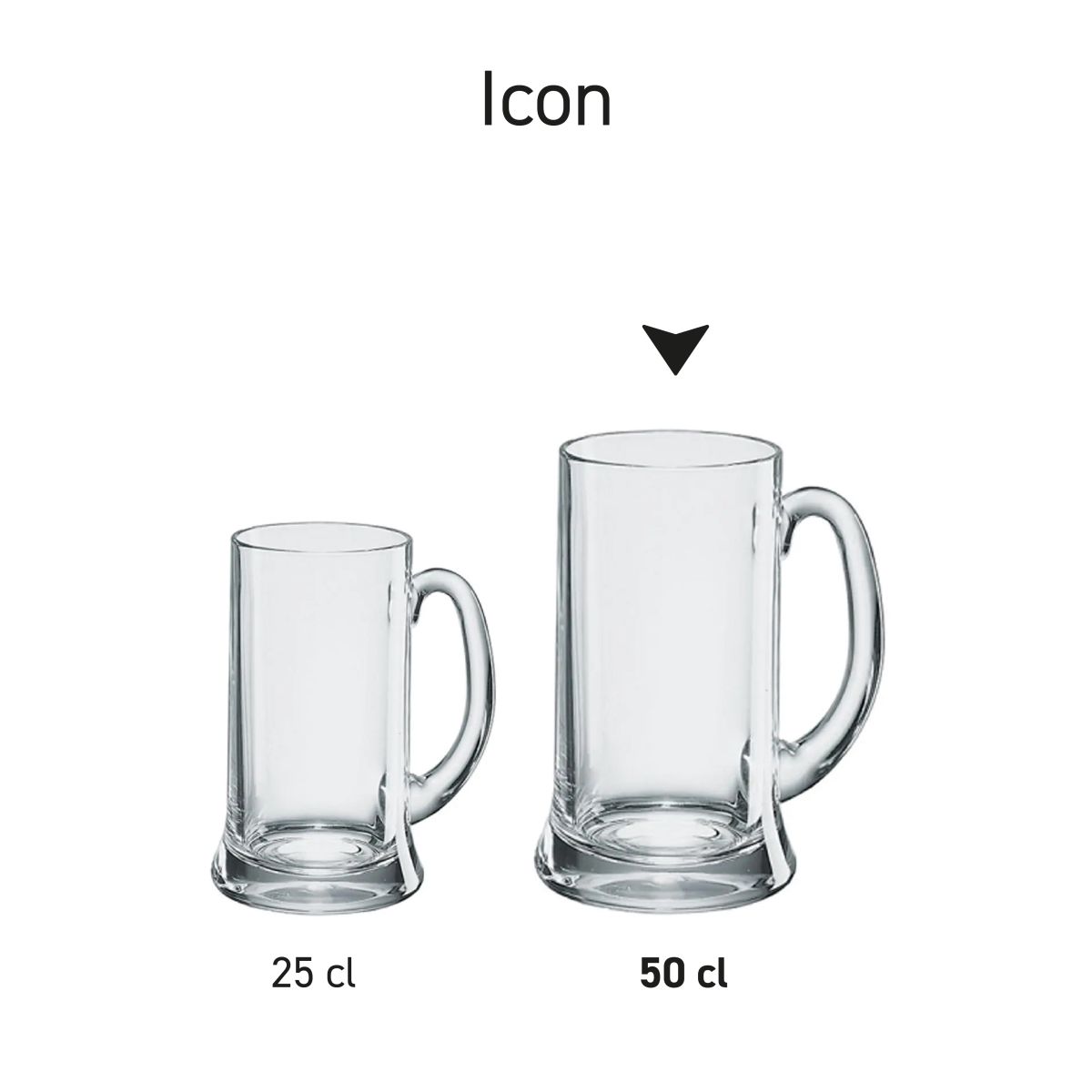 Two beer mugs 25 and 50 cl from the Icon series side by side as a series.