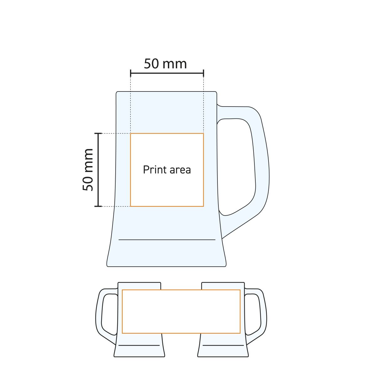 Print area drawing indicates exact printing areas on the Maxim 28 cl. glass.