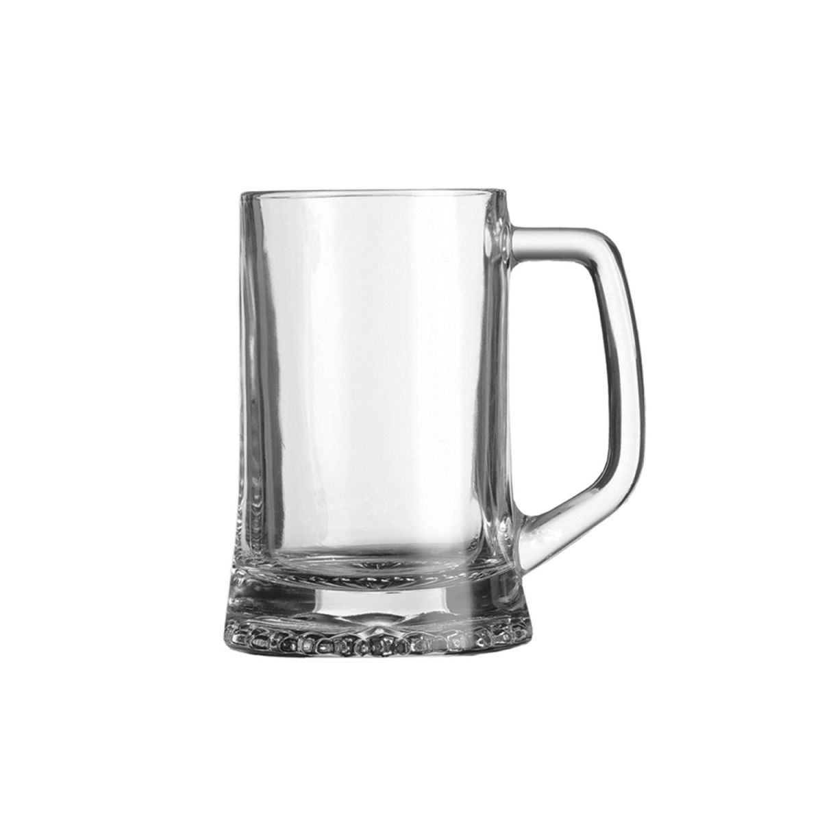 Vooraanzicht van Maxim 28 cl. glazen bierpul met glad oppervlak en robuuste greep. Vooraanzicht van Maxim 28 cl. glazen bierpul met glad oppervlak en robuuste greep.