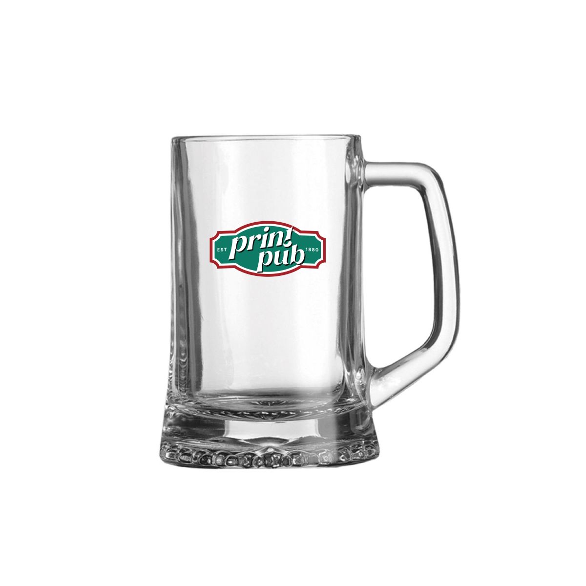 Beer mug Maxim 28 cl. glass printed with colourful PrintPub logo in 3 colours on the front.