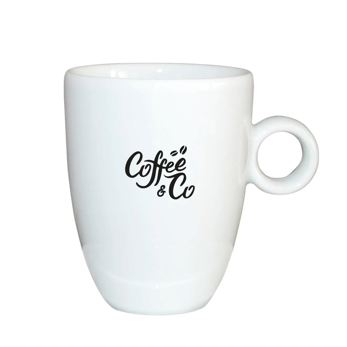Porcelain Bola Cappuccino cup high white 25 cl .white with one-coloured CoffeeCo logo applied to the front.