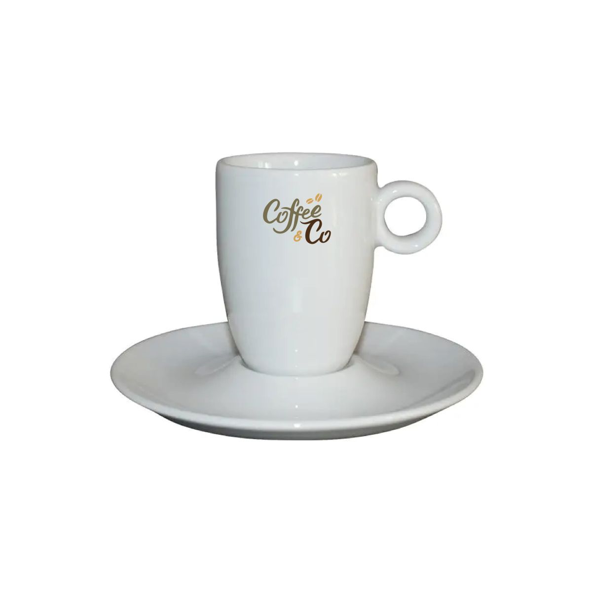 Multicoloured imprint of CoffeeCo logo on porcelain espresso 9 cl.set