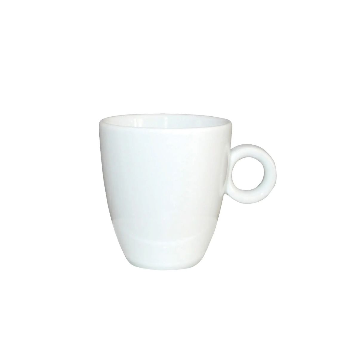 Front view of white Bola Espresso cup 9 cl, porcelain, with narrow high shape and smooth surface.