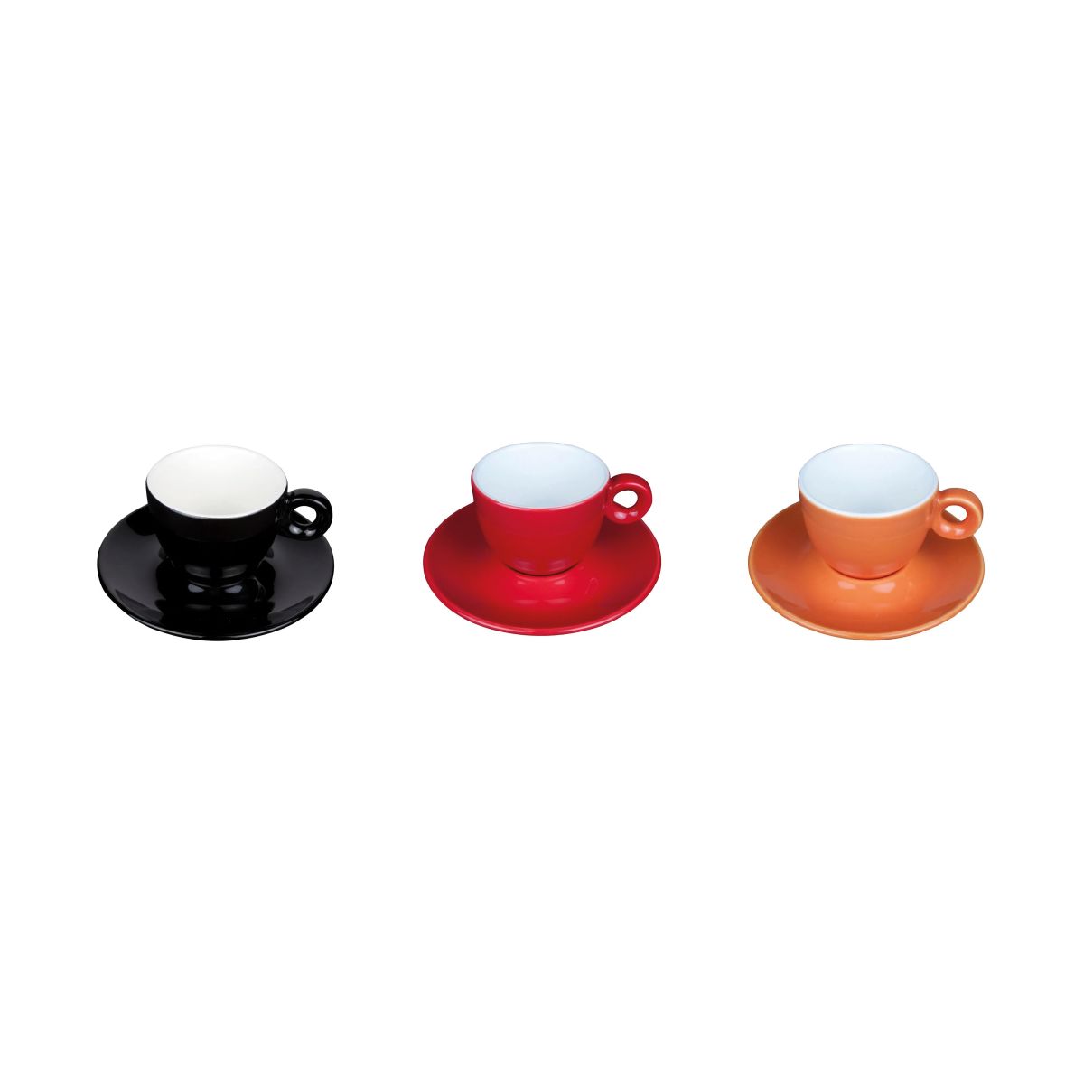 Overview of available colour variations of Bola coffee 15 cl. set in porcelain.