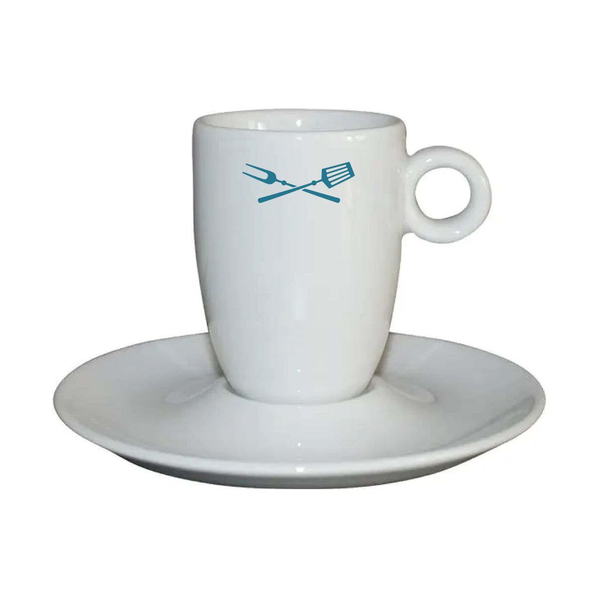 Eénkleurige logo-opdruk van TableTrend op de voorzijde van Bola koffiekop hoog wit 19 cl.