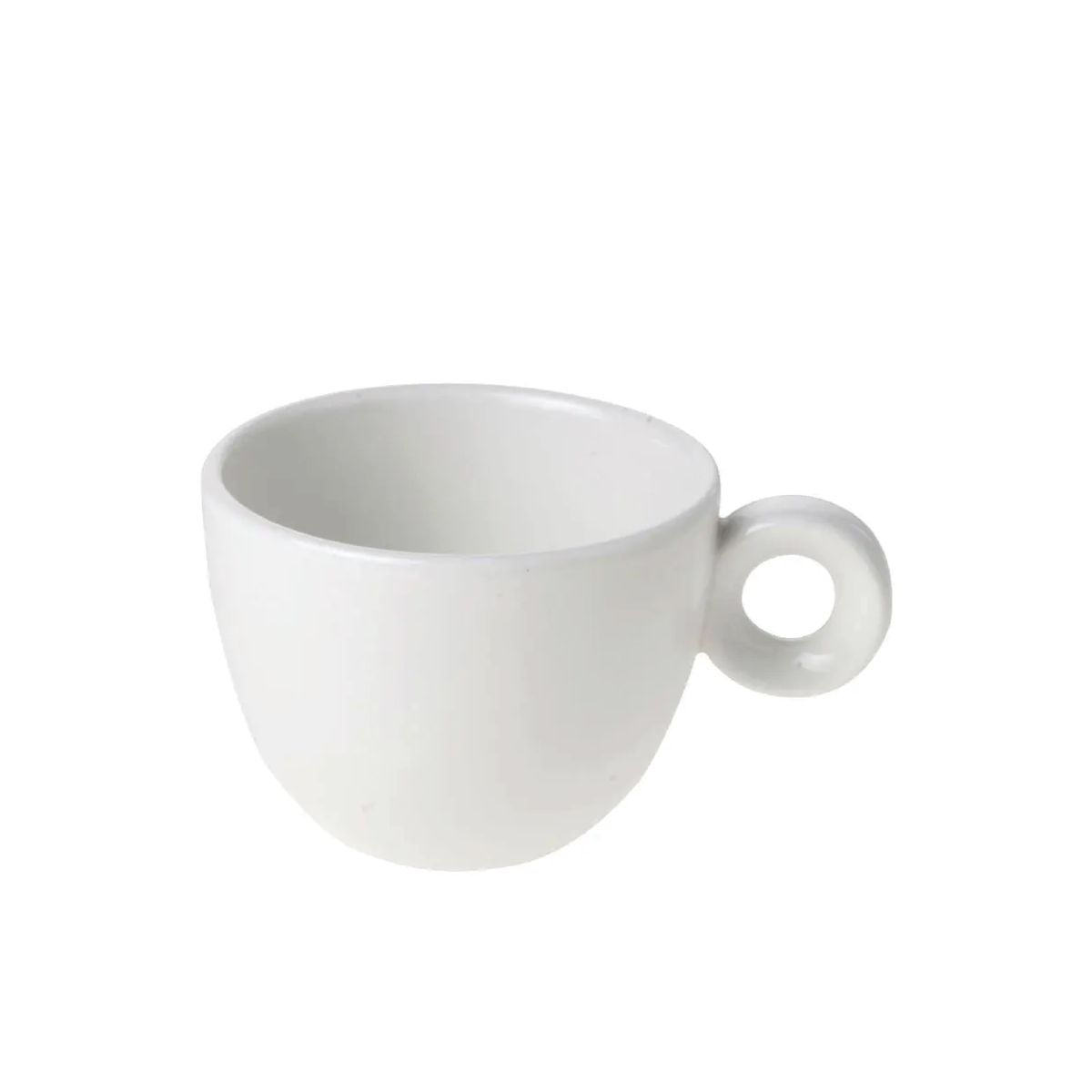 Front view of the 15 cl. Bola coffee cup, in white porcelain with rounded edges.