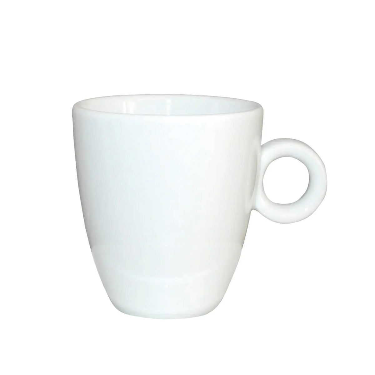 Hoog model Bola Koffie kop van 19 cl. in wit porselein, in vooraanzicht met glad oppervlak en rechte vorm. Hoog model Bola Koffie kop van 19 cl. in wit porselein, in vooraanzicht met glad oppervlak en rechte vorm.