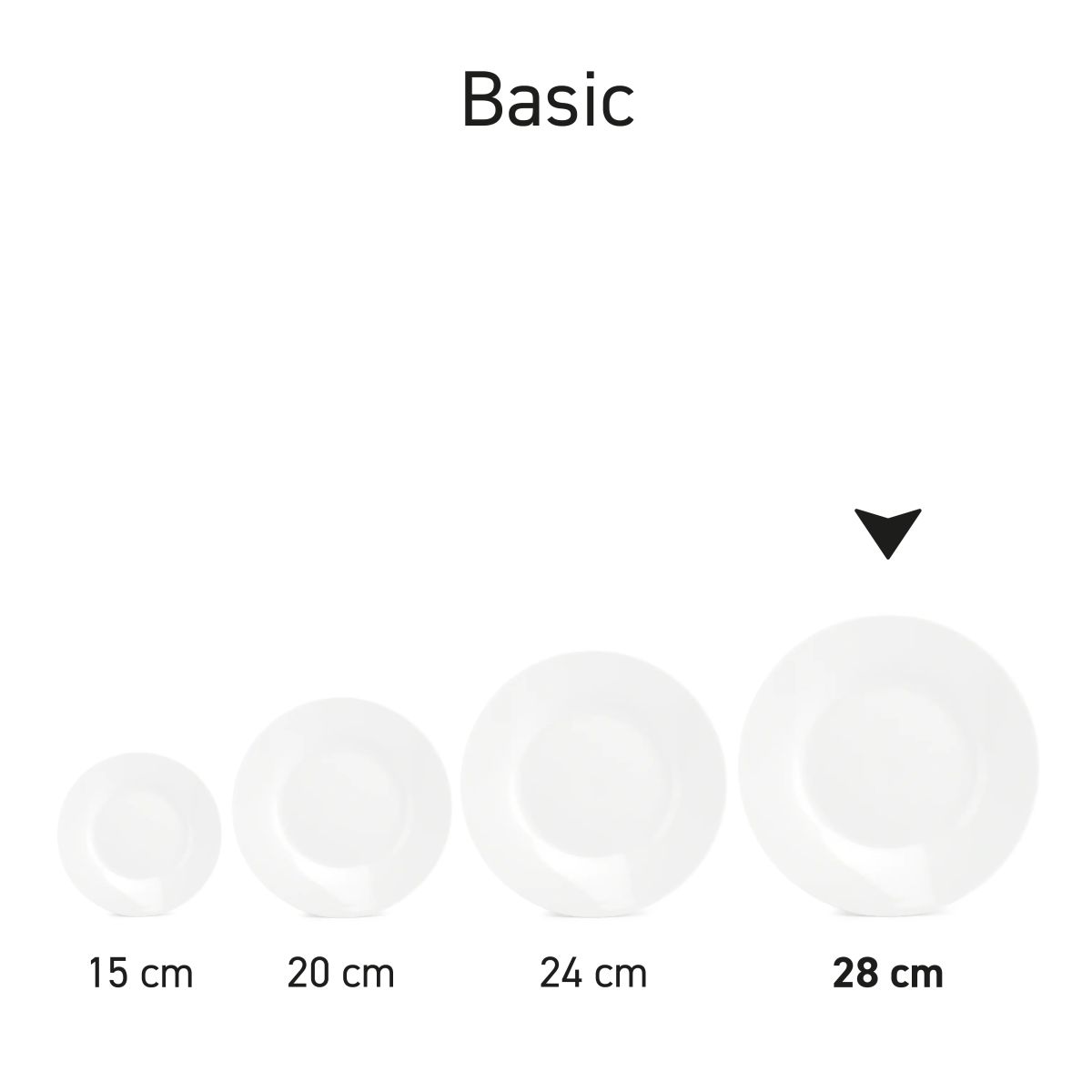 Bord Basic lijn 27 cm porselein gepresenteerd als onderdeel van een servies-serie.