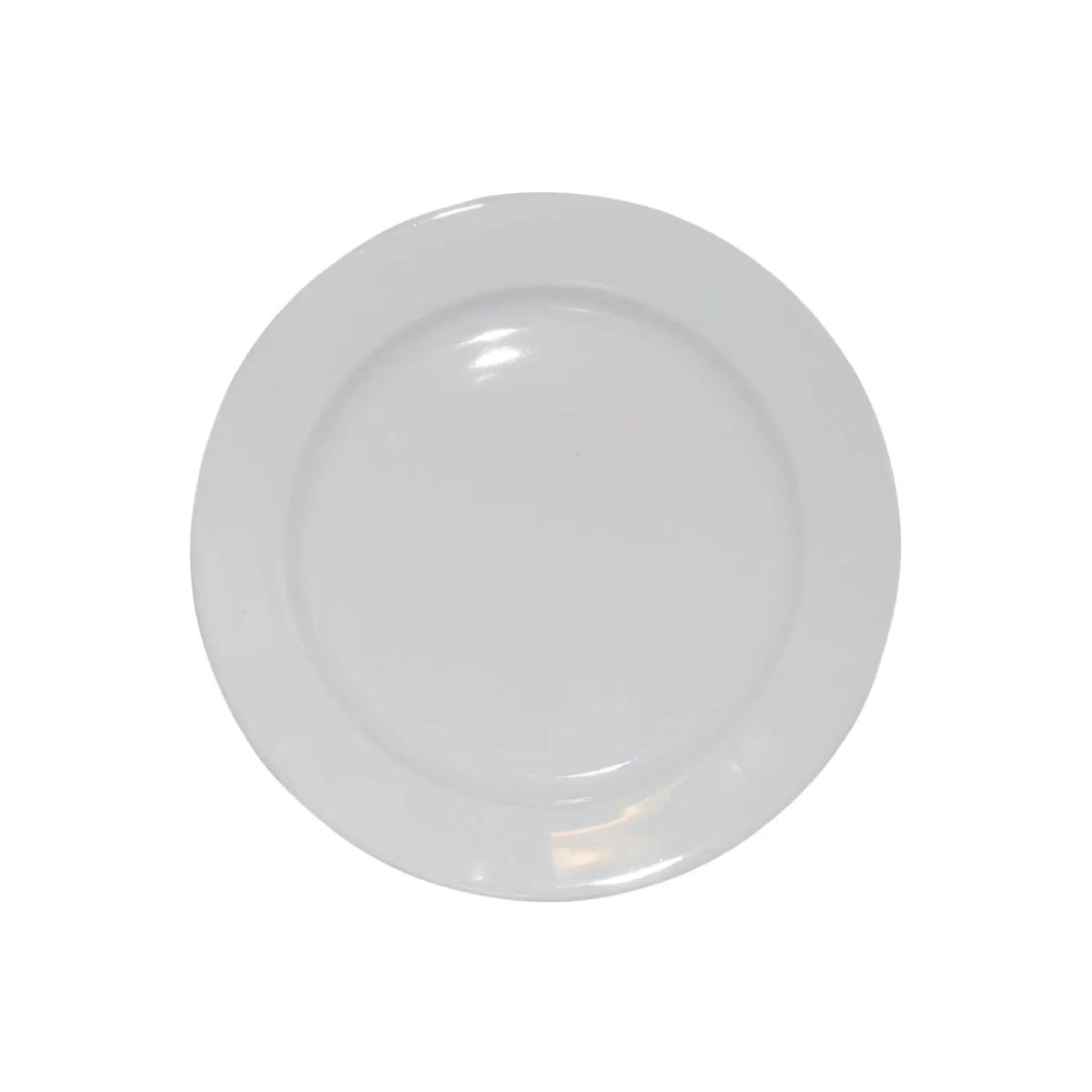 Vooraanzicht van wit glazen bord van 17 cm met brede rand en ronde vorm. Vooraanzicht van wit glazen bord van 17 cm met brede rand en ronde vorm.