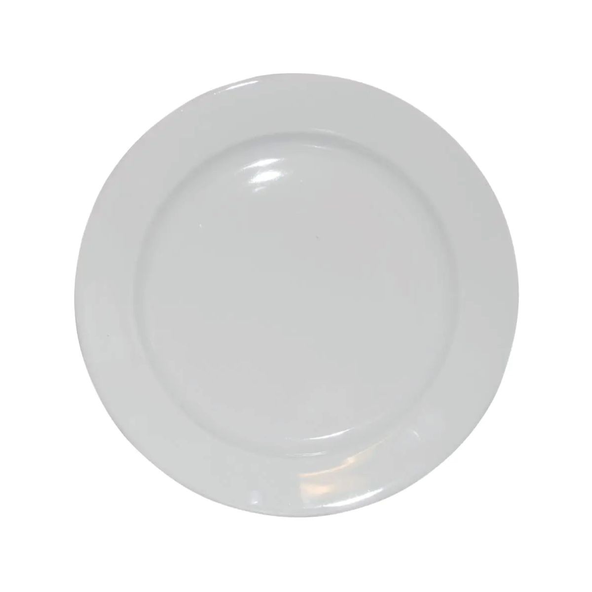 Frontaal beeld van een wit porseleinen bord van 21 cm met brede rand en glad oppervlak. Frontaal beeld van een wit porseleinen bord van 21 cm met brede rand en glad oppervlak.