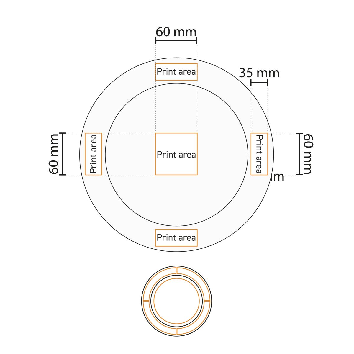 Technische infographic toont maatvoering en structuur van bord brede rand 28 cm porselein.
