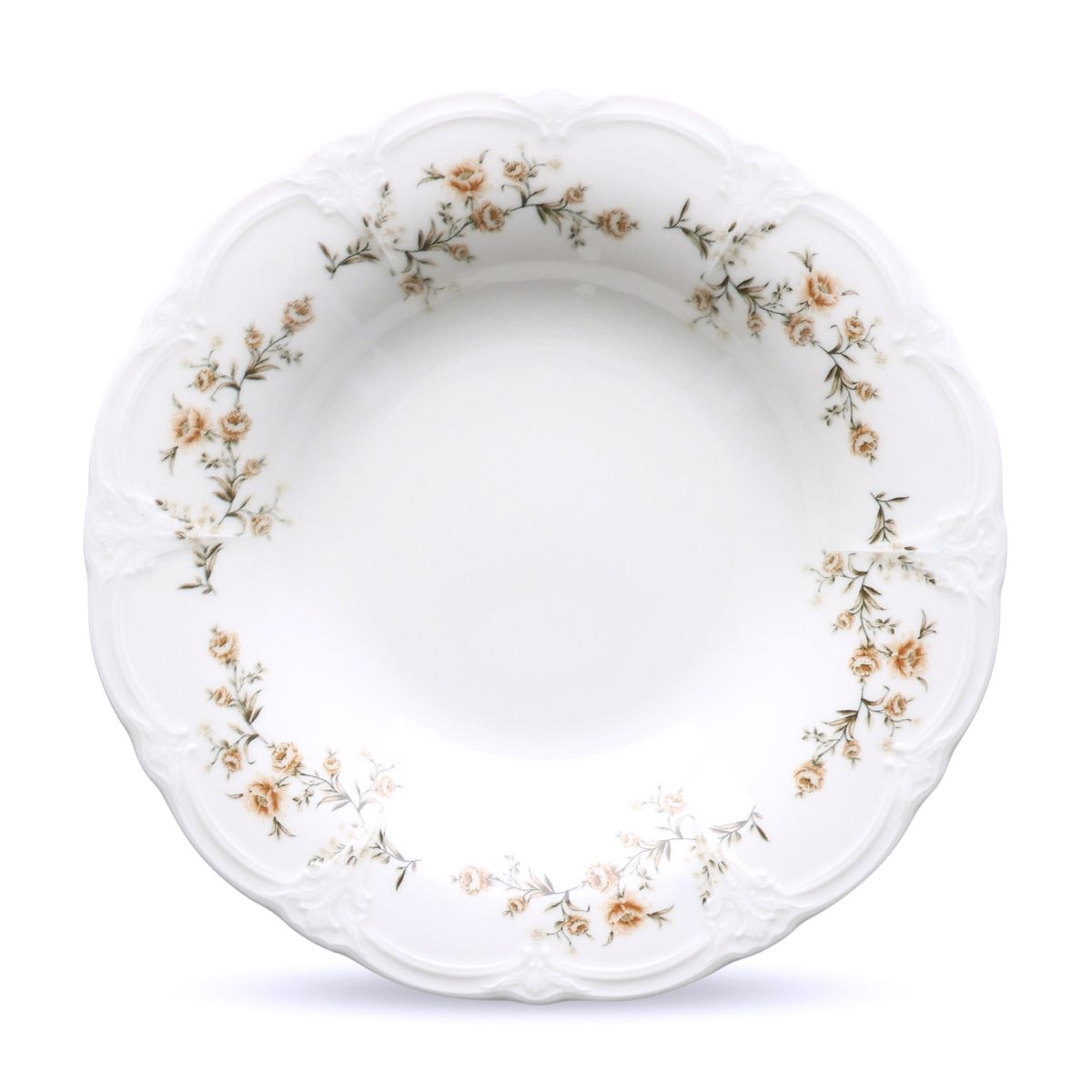 Front view of deep plate Retro 24 cm in ivory-brown porcelain with smooth finish and rounded rim.