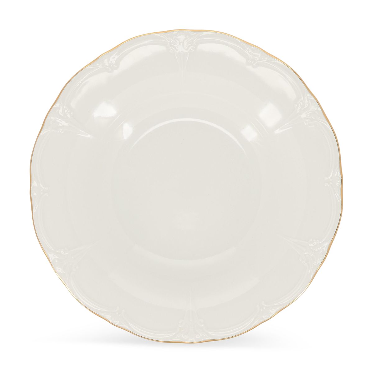 Front view of deep plate Retro 24 cm in ivory-gold porcelain with smooth finish and rounded rim.
