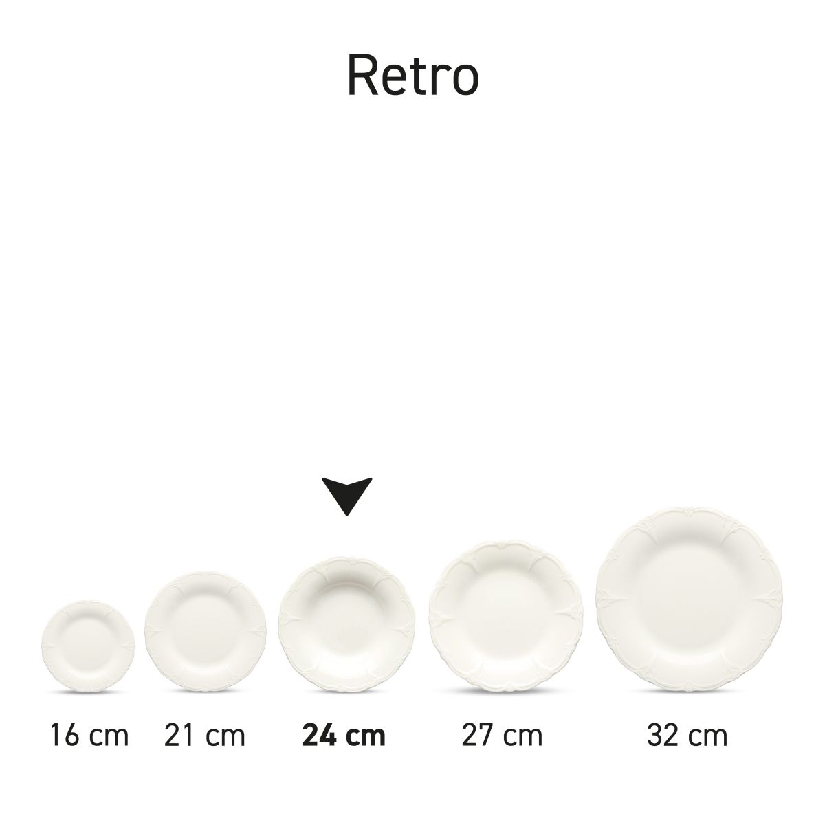 Set of deep plates Retro of 24 cm porcelain presented side by side in uniform style.