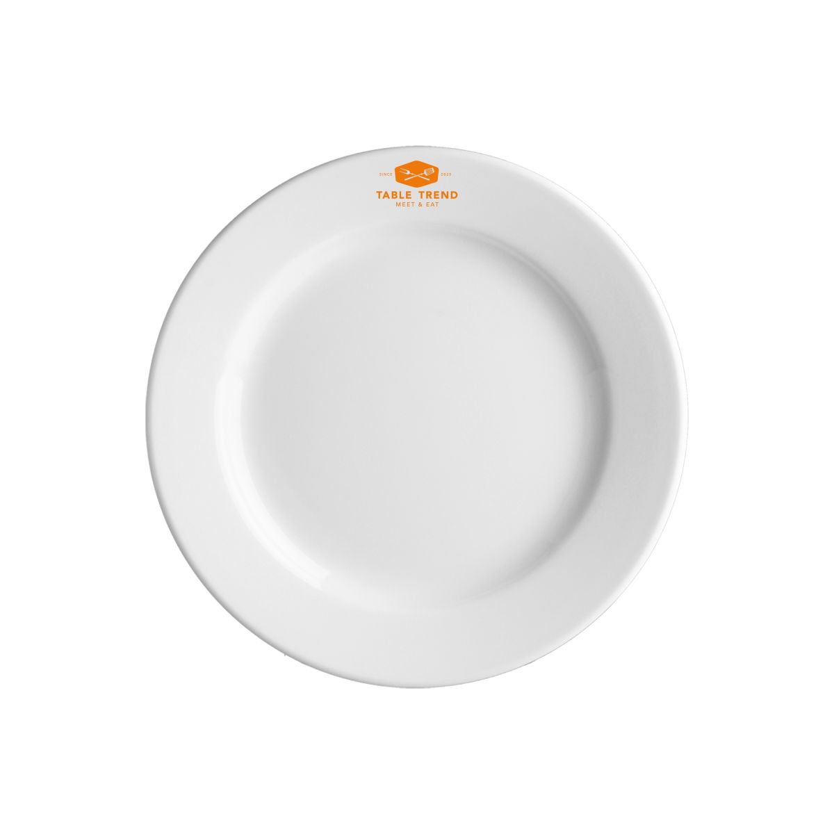 Front view of Plate Princip 17 cm porcelain with single-coloured TableTrend logo in the centre.