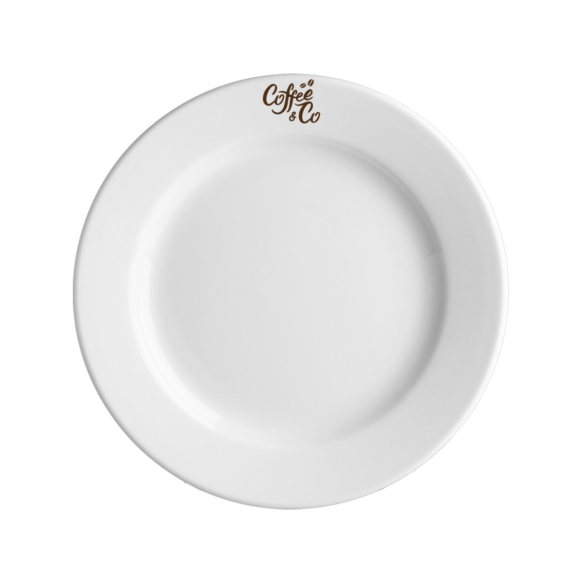 Porcelain Plate Princip 19 cm with print of CoffeeCo logo in one colour on the top surface.