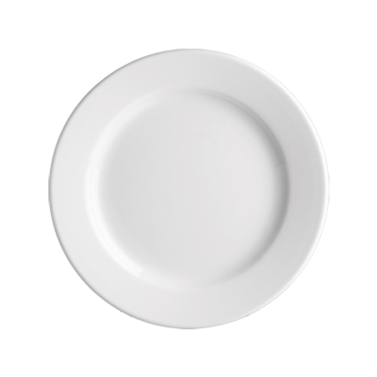 Front view of a round porcelain Plate Princip 19 cm with smooth surface and white finish.