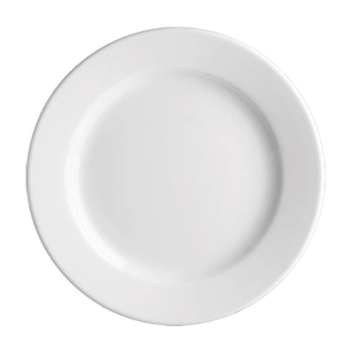 Plate Princip 24 cm in white porcelain in straight front view, with simple round shape.