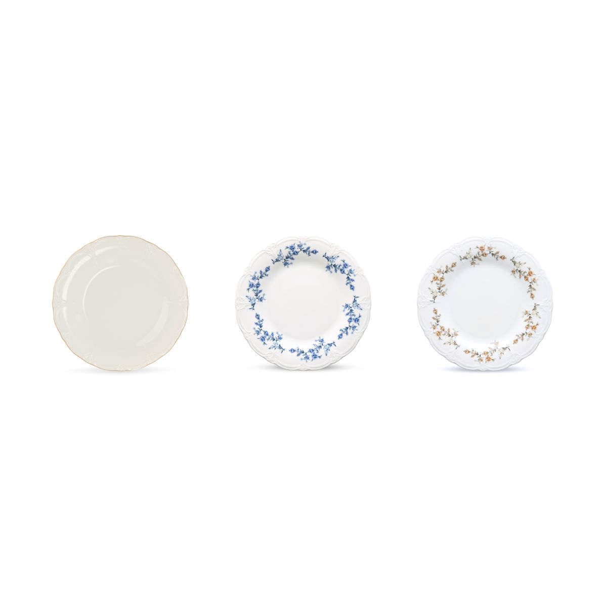 Plate Retro 21 cm made of porcelain in several colour variations, shown side by side in colour overview.