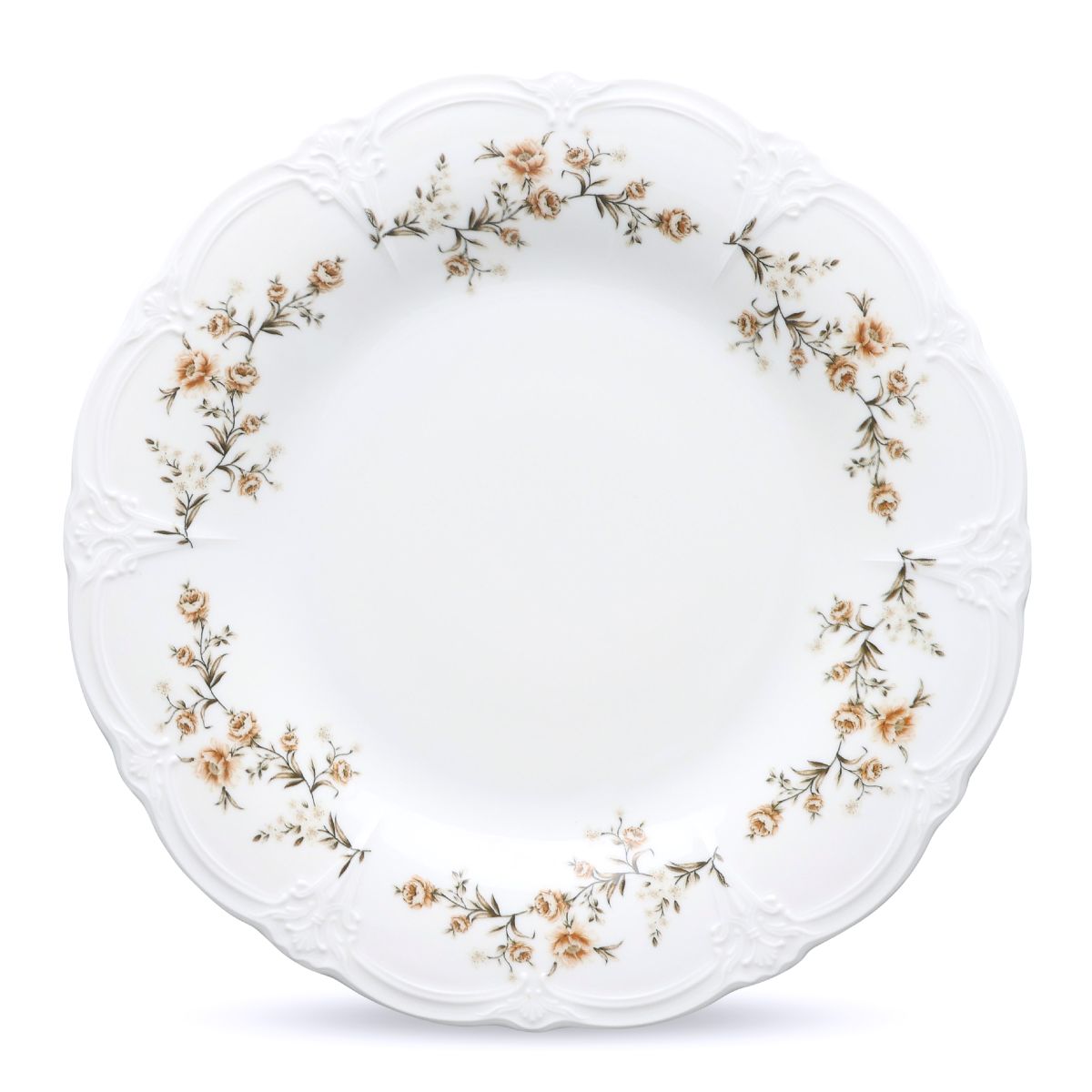 Ivory-brown porcelain Plate Retro 27 cm in front view with round shape and smooth finish visible.