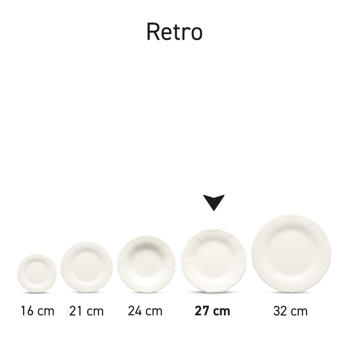 Overview of the Plate Retro porcelain series with several variants side by side.