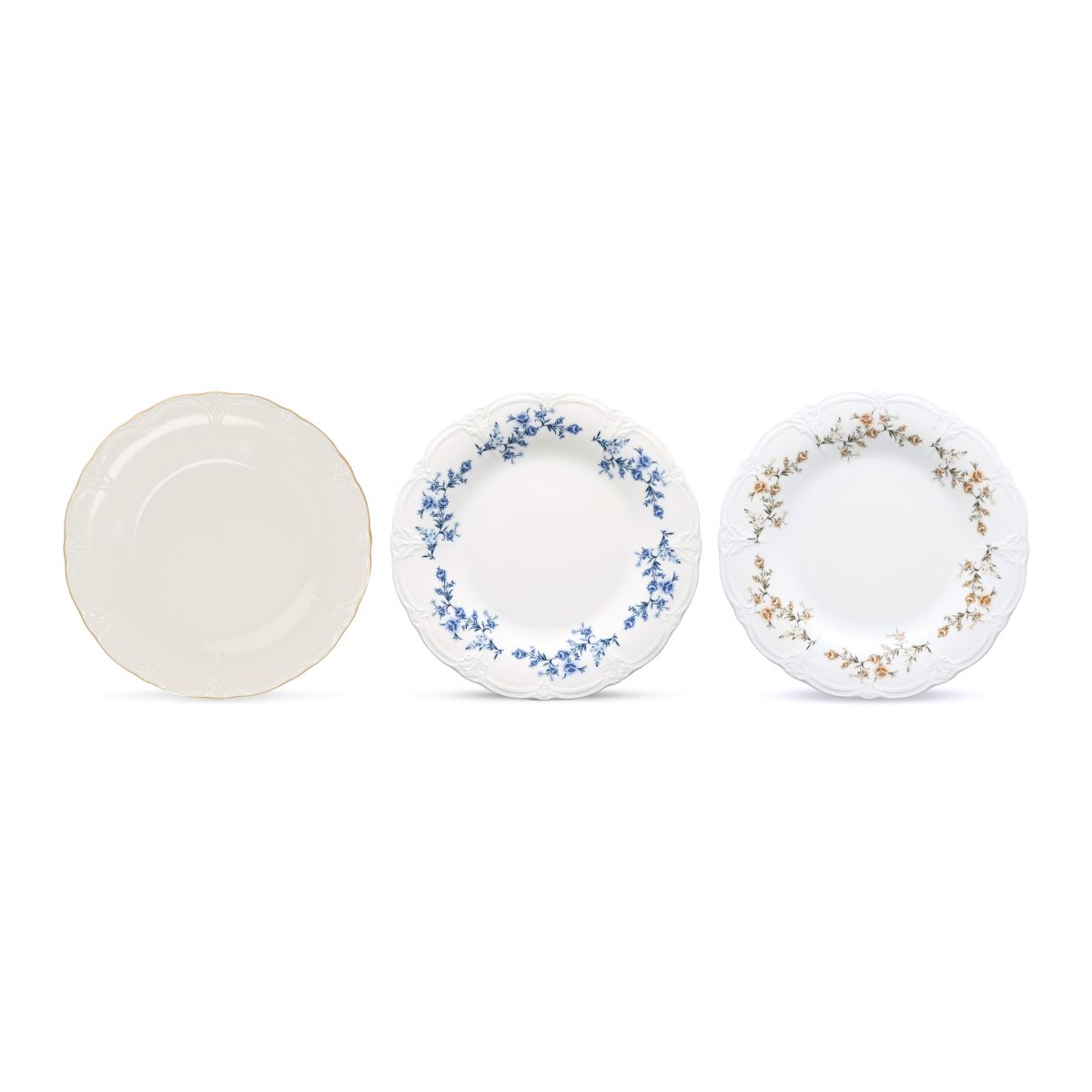 Overview of colour variations of the porcelain plate Retro 32 cm, presented in several shades.
