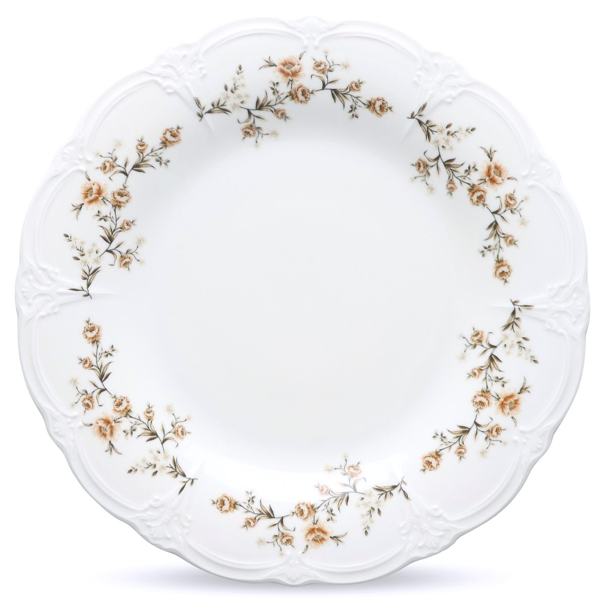 Round ivory-brown plate Retro 32 cm with smooth surface and subtle raised rim in frontal view.