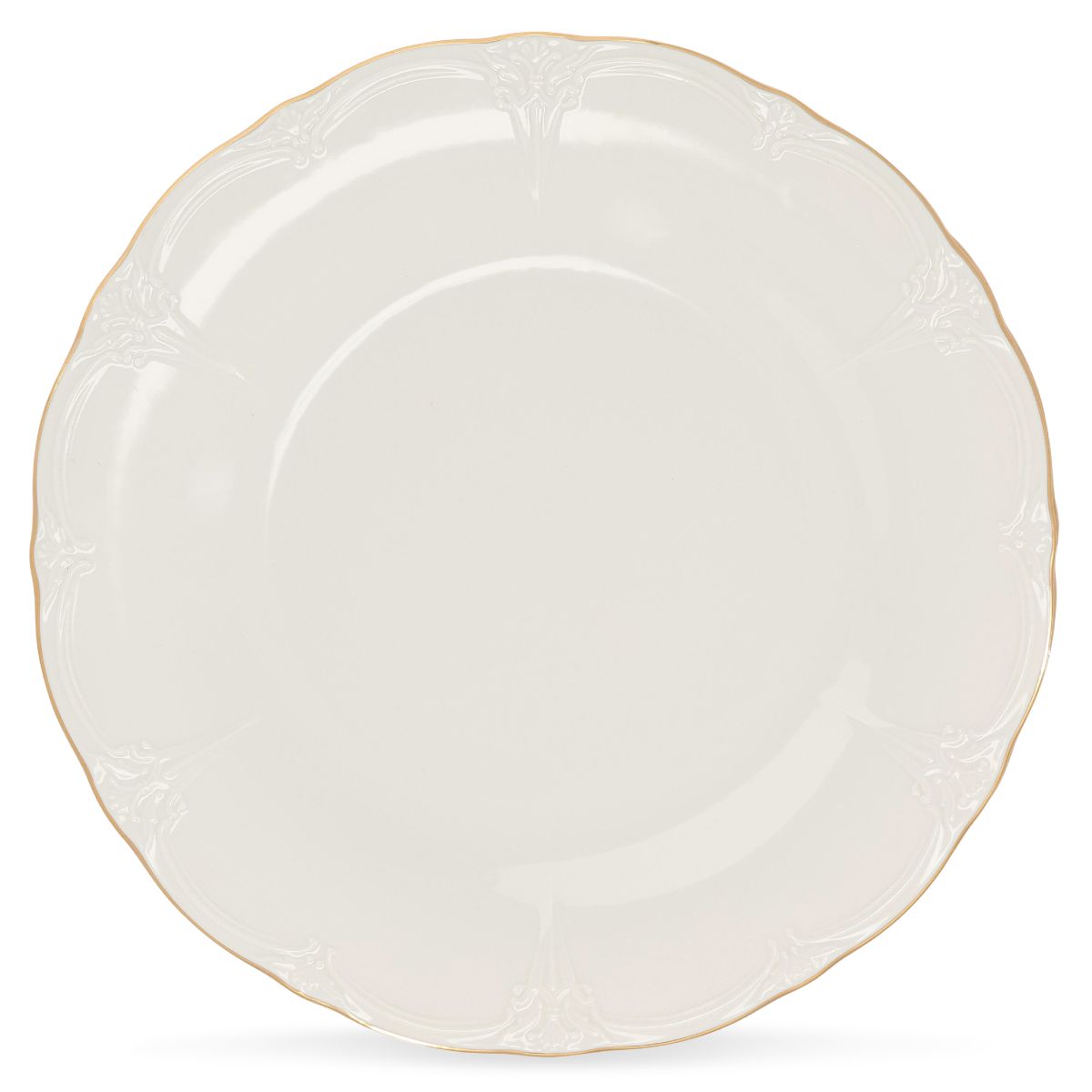 Round ivory-gold plate Retro 32 cm with smooth surface and subtle raised rim in frontal view.