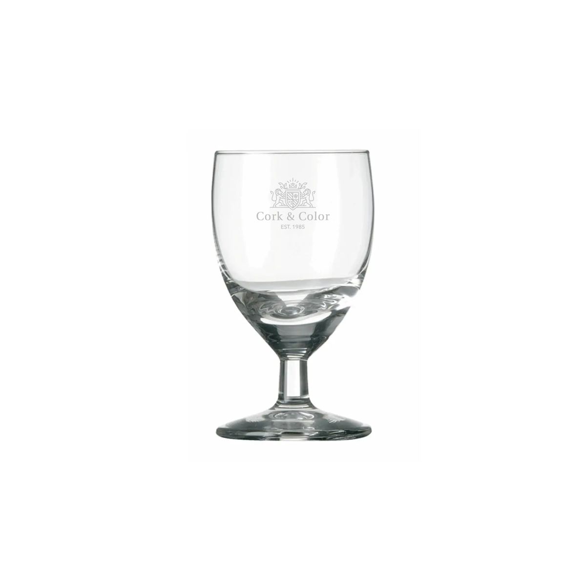 Shot glass Guild 3.5 cl. with engraved CorkColor logo on front, subtly visible in glass.