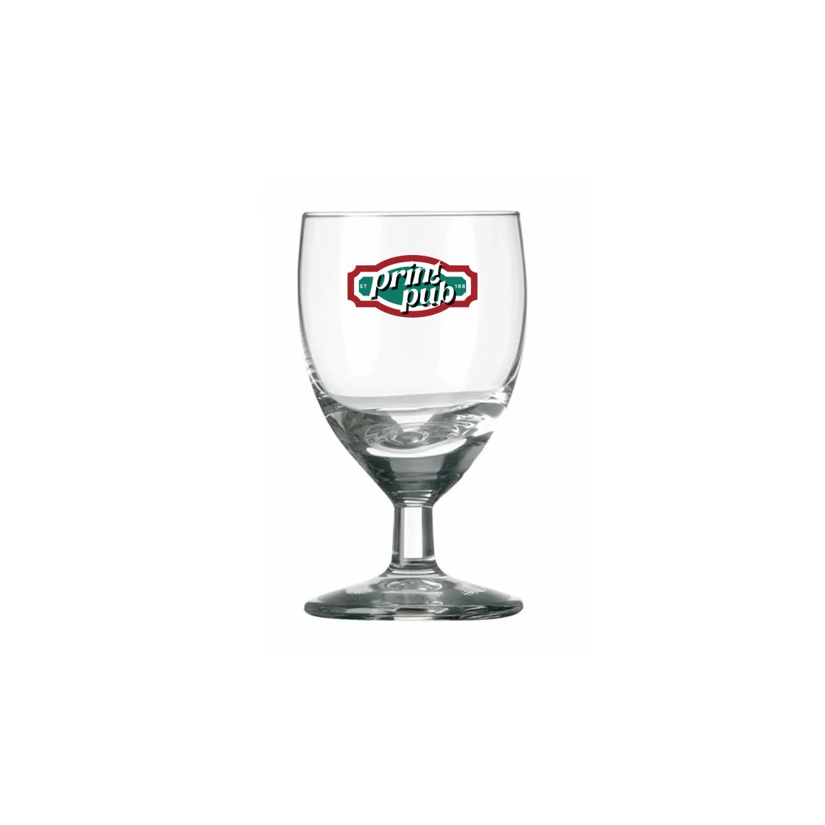 Shot glass Guild 3.5 cl. with multicoloured PrintPub logo on the front view, printed on clear glass.