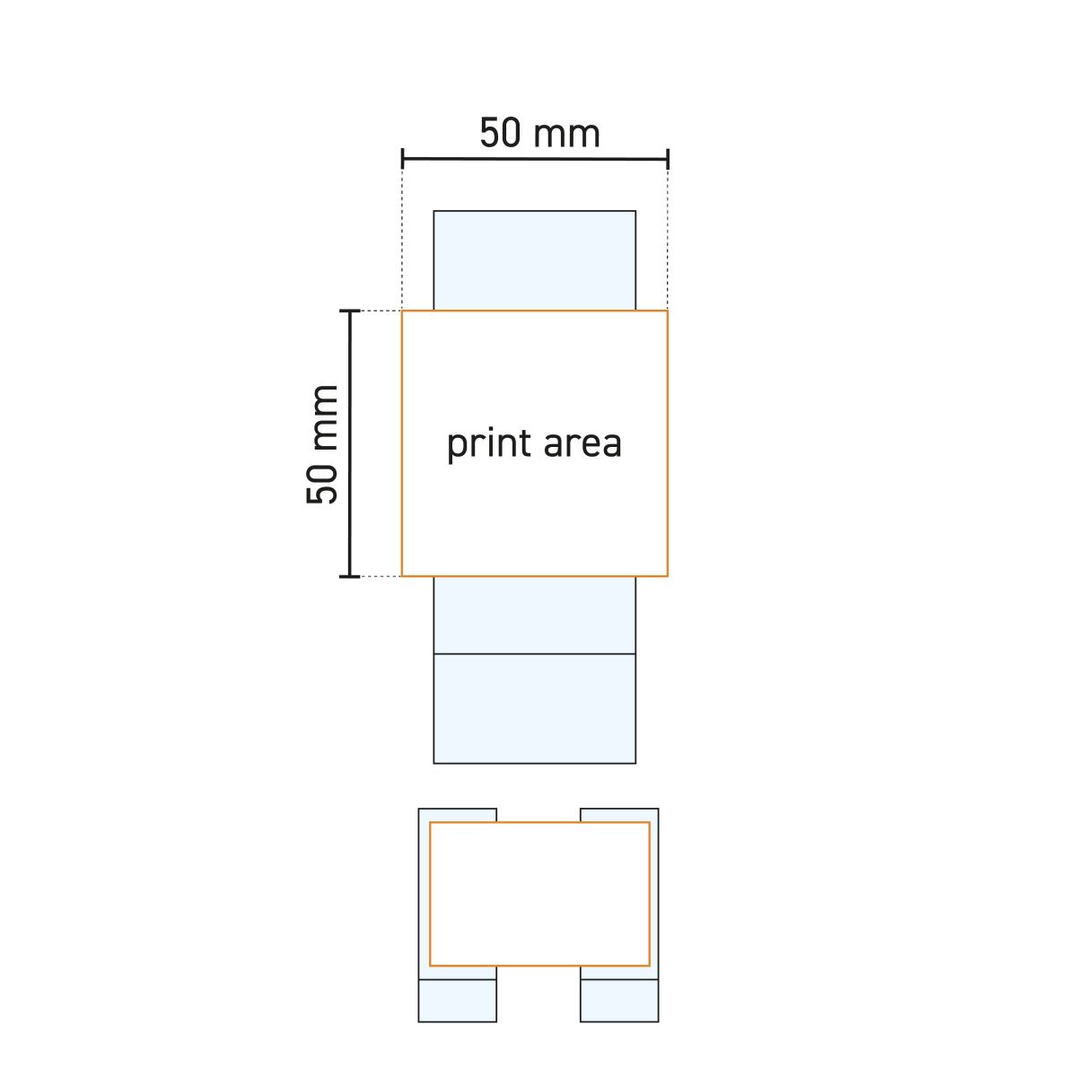 Technical working drawing of shot glass Islande 6.5 cl. with indication of the pressure area on the glass.