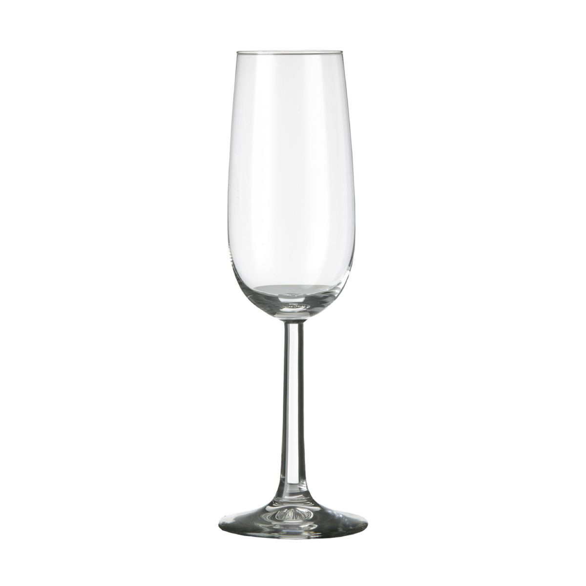 Vooraanzicht van Bouquet champagneflute 17 cl. in helder glas met smalle hoge kelk. Vooraanzicht van Bouquet champagneflute 17 cl. in helder glas met smalle hoge kelk.