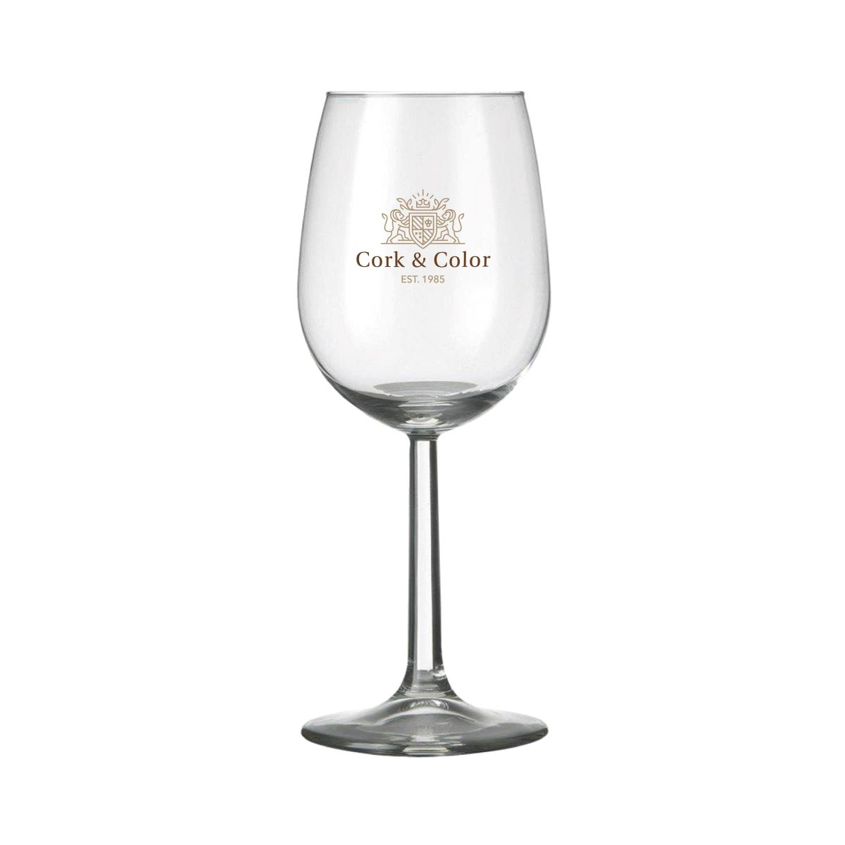 Front of Bouquet wine glass 29 cl. printed with multicoloured CorkColor logo.