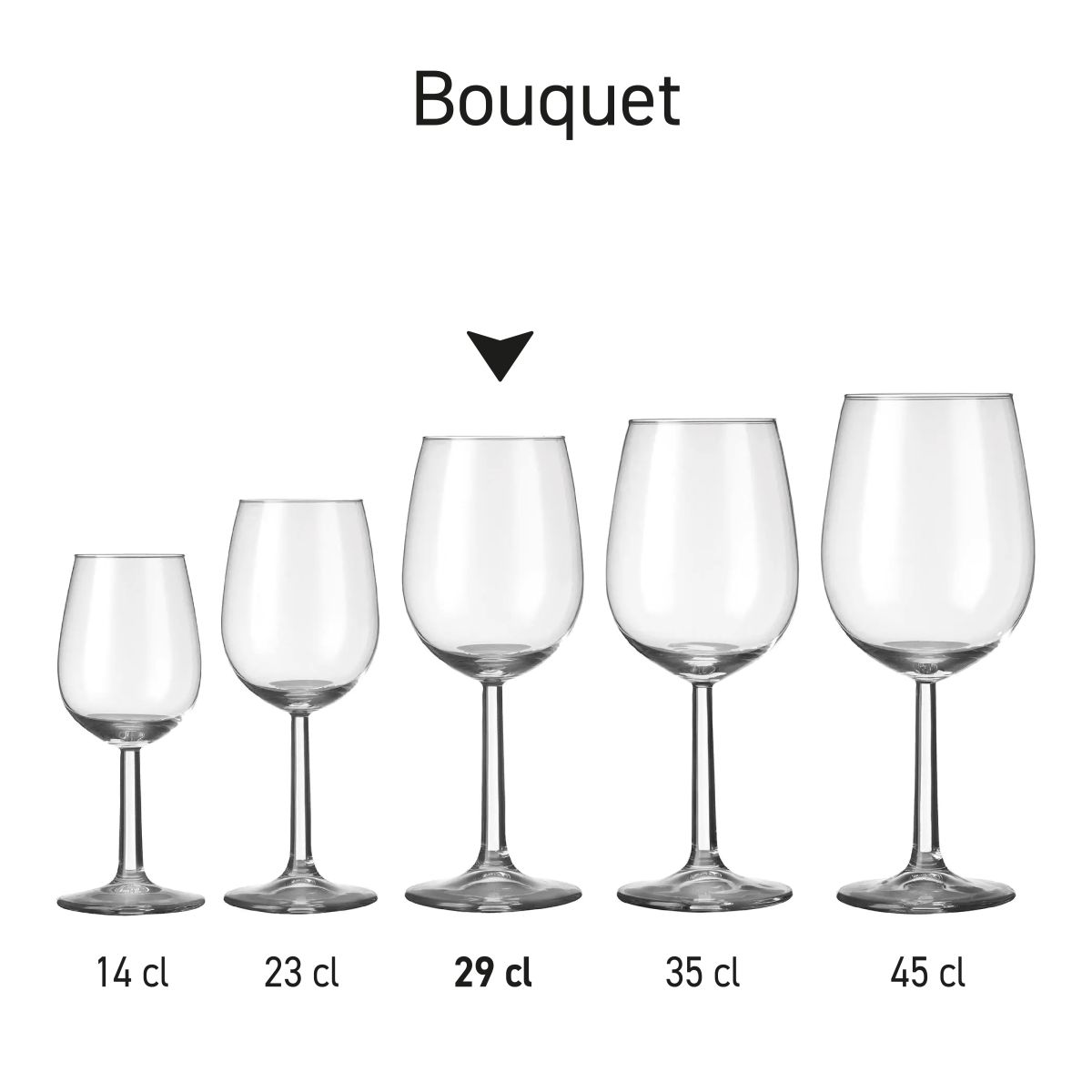 Overzicht van meerdere Bouquet wijnglazen in serie getoond als productvariatie.